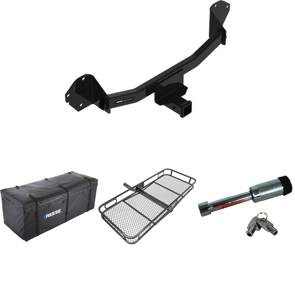 Fits 2022-2023 Chevrolet Bolt EUV Trailer Hitch Tow PKG w/ 60" x 24" Cargo Carrier + Cargo Bag + Hitch Lock By Reese Towpower