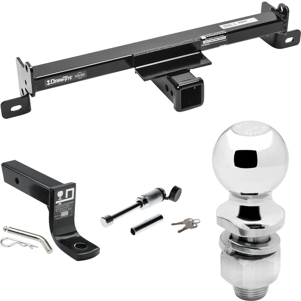 Fits 2018-2023 Jeep Wrangler Front Mount Hitch + Ball Mount w/ 4" Drop & 2" Ball + Hitch Lock (For JL (New Body Style) Models) By Draw-Tite