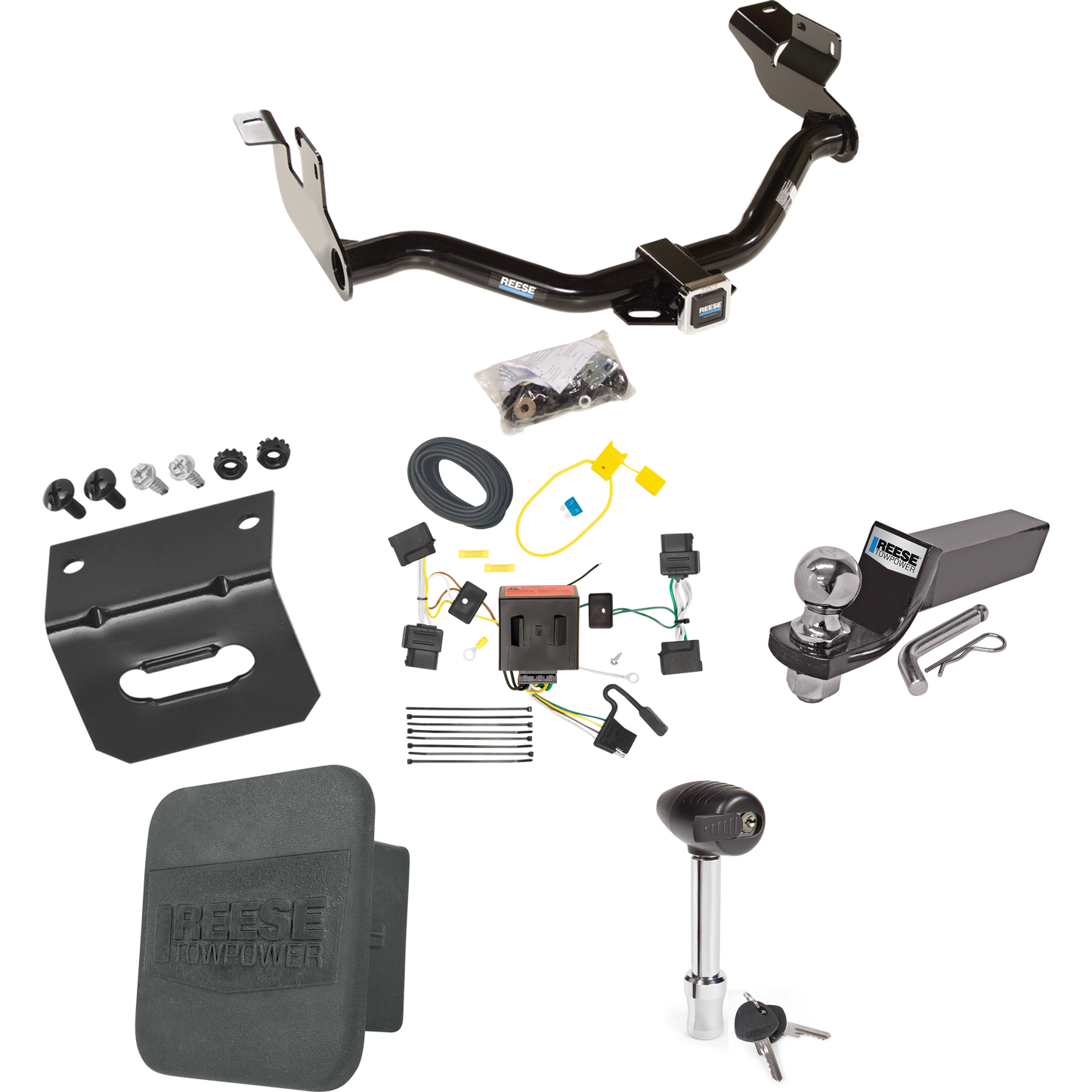 Fits 2005-2011 Mercury Mariner Trailer Hitch Tow PKG w/ 4-Flat Wiring + Starter Kit Ball Mount w/ 2" Drop & 2" Ball + 1-7/8" Ball + Wiring Bracket + Hitch Lock + Hitch Cover By Reese Towpower