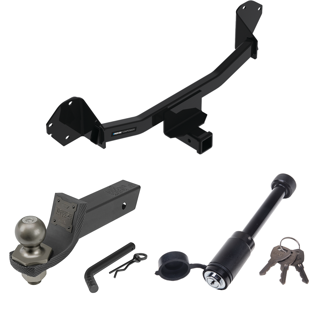 Fits 2022-2023 Chevrolet Bolt EUV Trailer Hitch Tow PKG + Interlock Tactical Starter Kit w/ 2" Drop & 2" Ball + Tactical Dogbone Lock By Reese Towpower