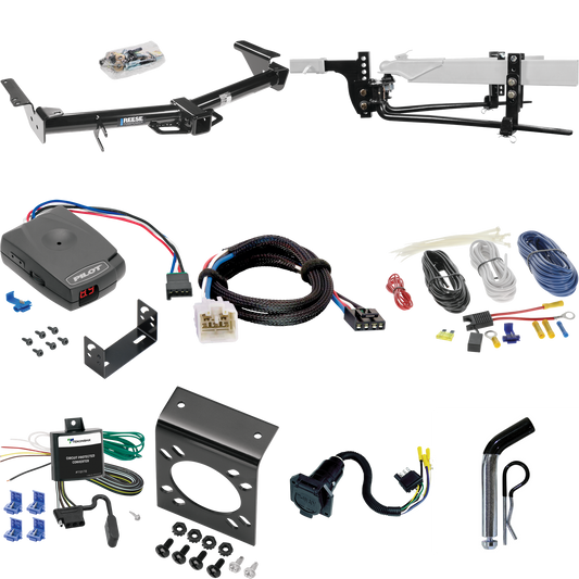 Fits 2003-2006 Toyota 4Runner Trailer Hitch Tow PKG w/ 8K Round Bar Weight Distribution Hitch w/ 2-5/16" Ball + Pin/Clip + Pro Series Pilot Brake Control + Plug & Play BC Adapter + 7-Way RV Wiring By Reese Towpower