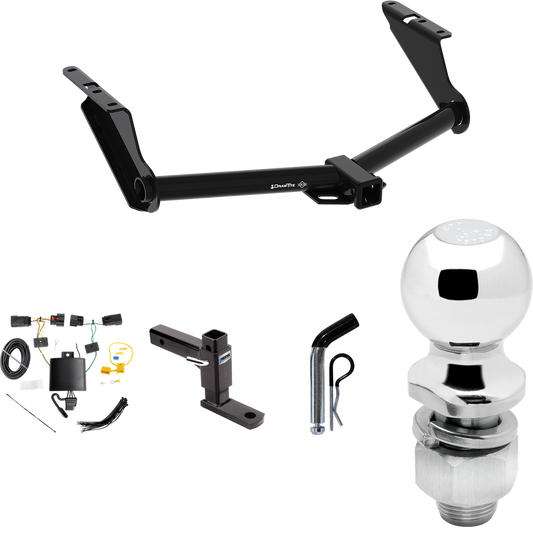 Fits 2020-2023 Jeep Gladiator Trailer Hitch Tow PKG w/ 4-Flat Wiring + Adjustable Drop Rise Ball Mount + Pin/Clip + 2" Ball (Excludes: Rubicon Models) By Draw-Tite