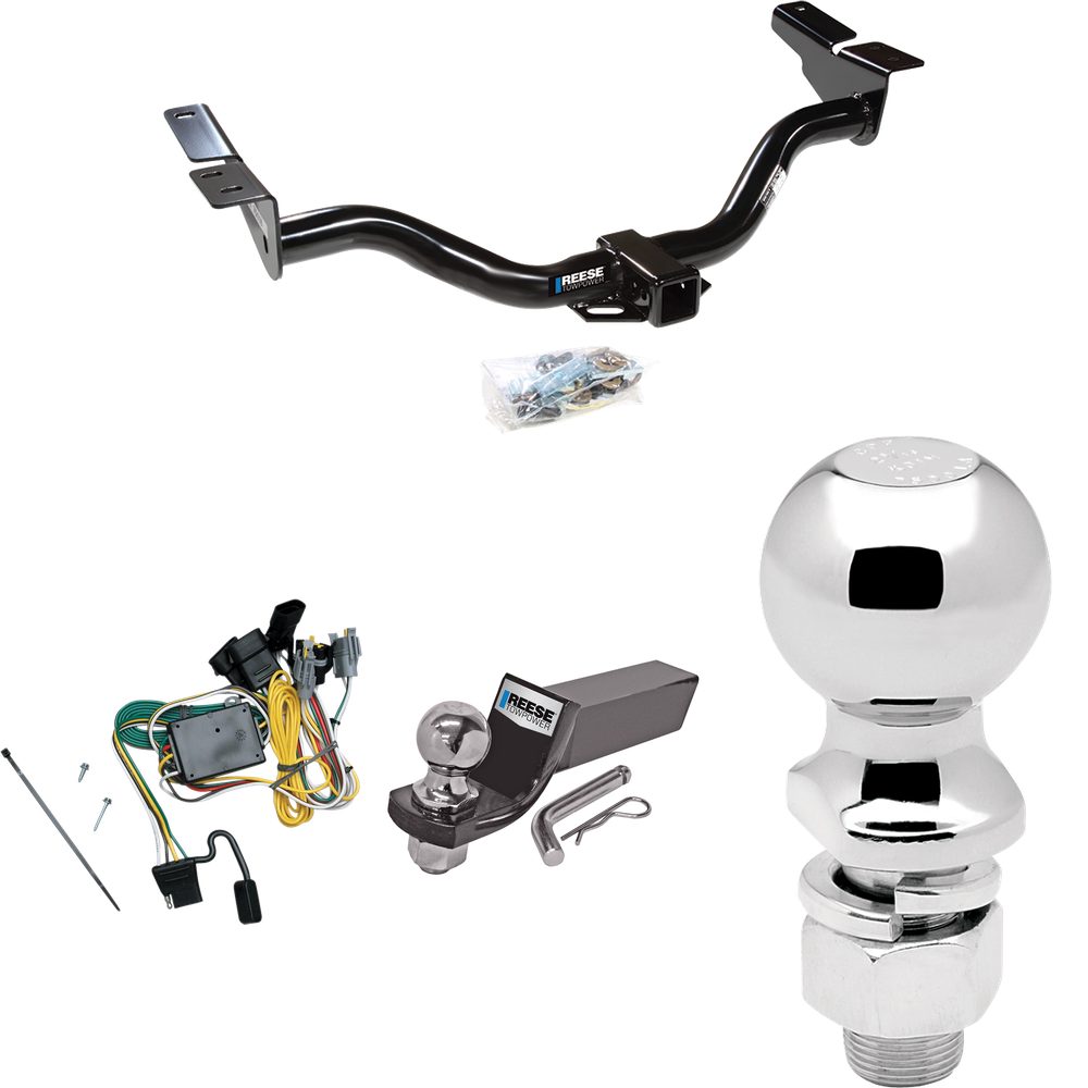 Fits 2001-2003 Ford Escape Trailer Hitch Tow PKG w/ 4-Flat Wiring + Starter Kit Ball Mount w/ 2" Drop & 2" Ball + 2-5/16" Ball By Reese Towpower