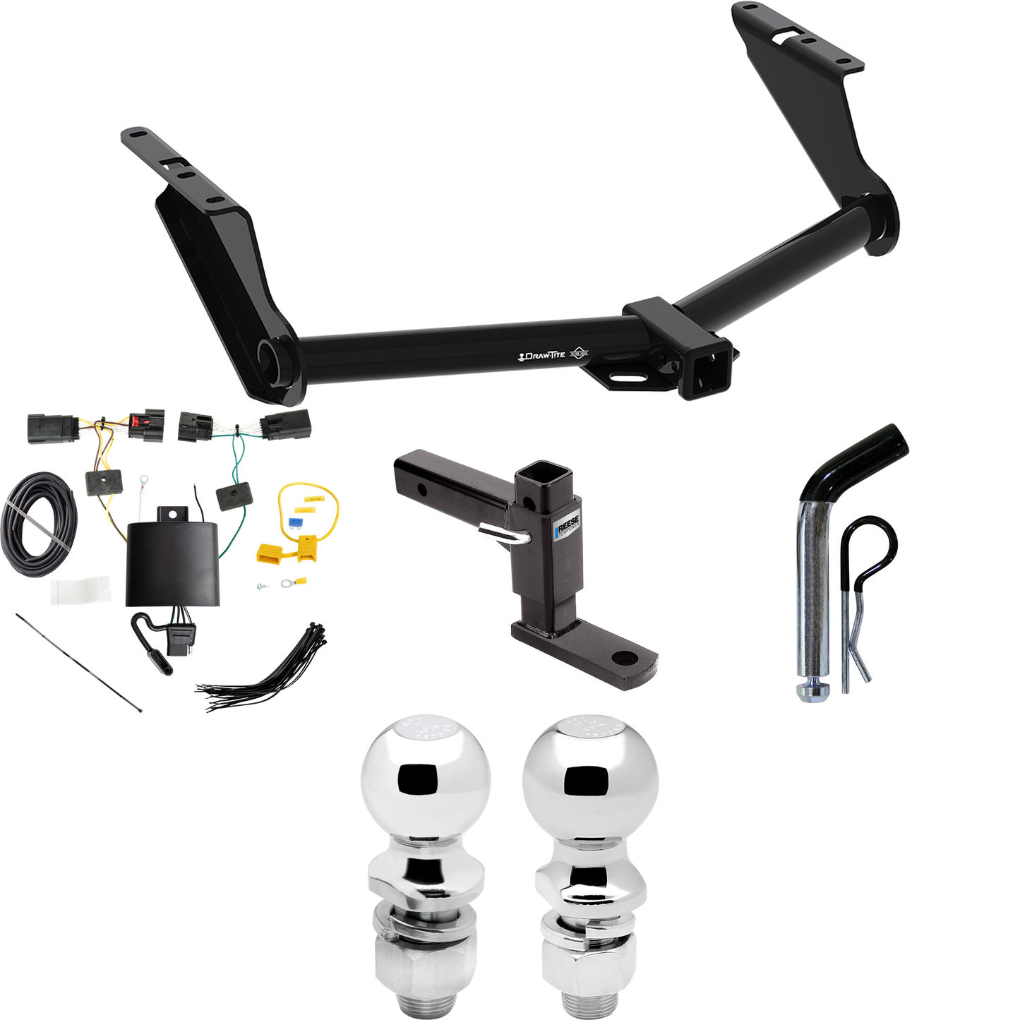 Fits 2020-2023 Jeep Gladiator Trailer Hitch Tow PKG w/ 4-Flat Wiring + Adjustable Drop Rise Ball Mount + Pin/Clip + 2" Ball + 2-5/16" Ball (Excludes: Rubicon Models) By Draw-Tite