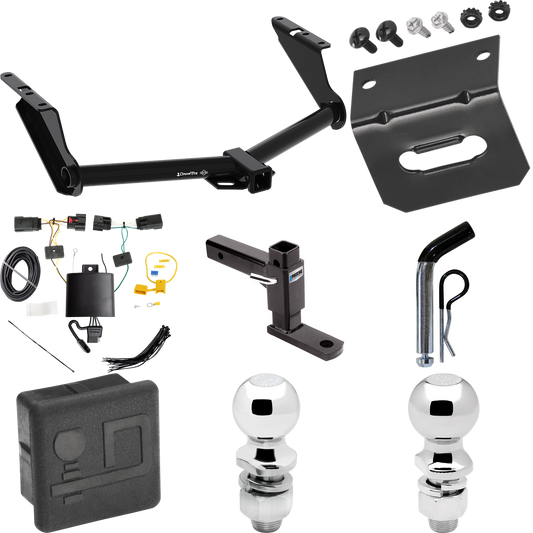 Fits 2020-2023 Jeep Gladiator Trailer Hitch Tow PKG w/ 4-Flat Wiring + Adjustable Drop Rise Ball Mount + Pin/Clip + 2" Ball + 2-5/16" Ball + Wiring Bracket + Hitch Cover (Excludes: Rubicon Models) By Draw-Tite