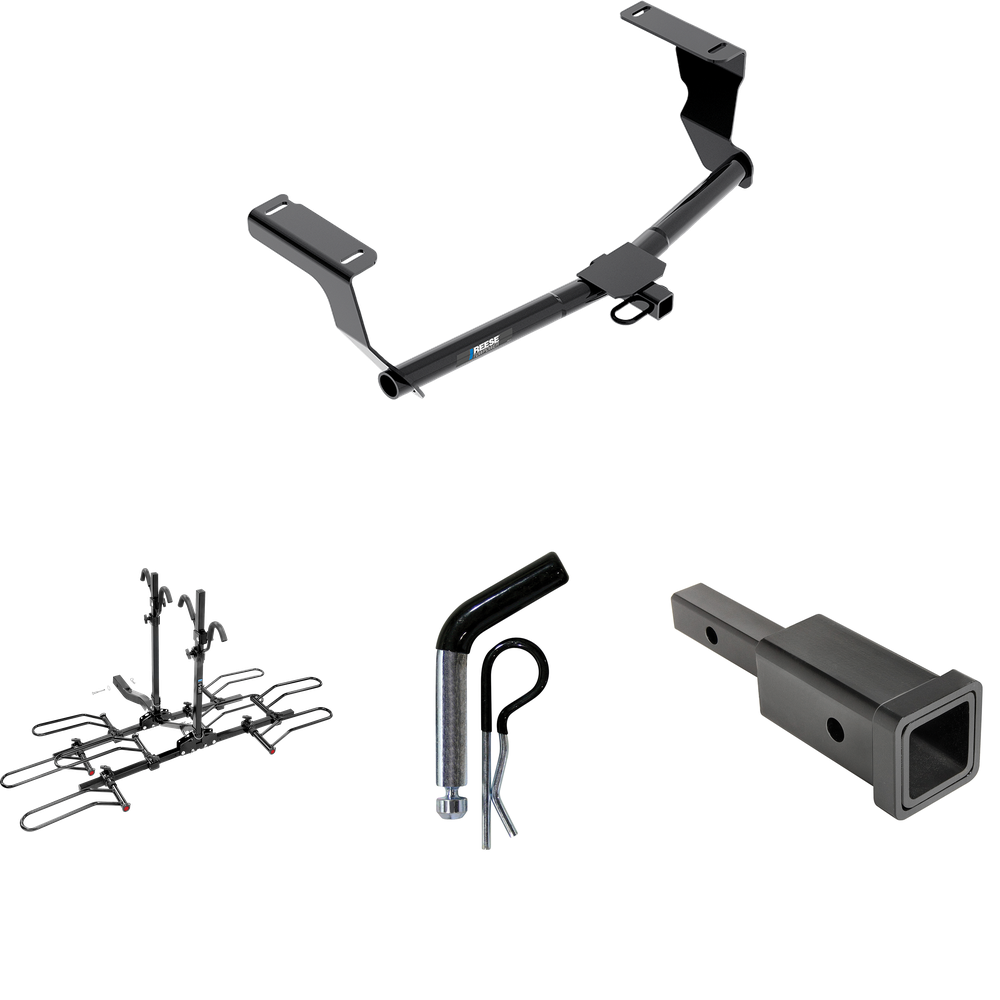 Se adapta al paquete de enganche de remolque Subaru XV Crosstrek 2013-2015 con adaptador de enganche, receptor de 1-1/4" a 2" + pasador y clip de 1/2" + soporte de plataforma para 4 portabicicletas (excluye: modelos híbridos) de Reese Towpower