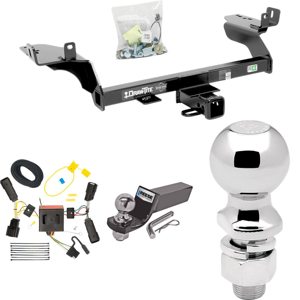 Fits 2013-2016 Ford Escape Trailer Hitch Tow PKG w/ 4-Flat Wiring + Starter Kit Ball Mount w/ 2" Drop & 2" Ball + 2-5/16" Ball By Draw-Tite