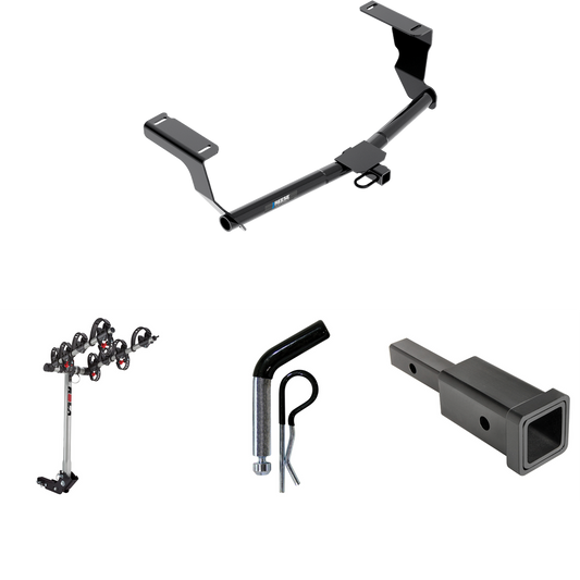 Fits 2008-2022 Subaru Impreza Trailer Hitch Tow PKG w/ Hitch Adapter 1-1/4" to 2" Receiver + 1/2" Pin & Clip + 4 Bike Carrier Rack (For Wagon, Except WRX STi & w/Quad Exhaust Outlets Models) By Reese Towpower