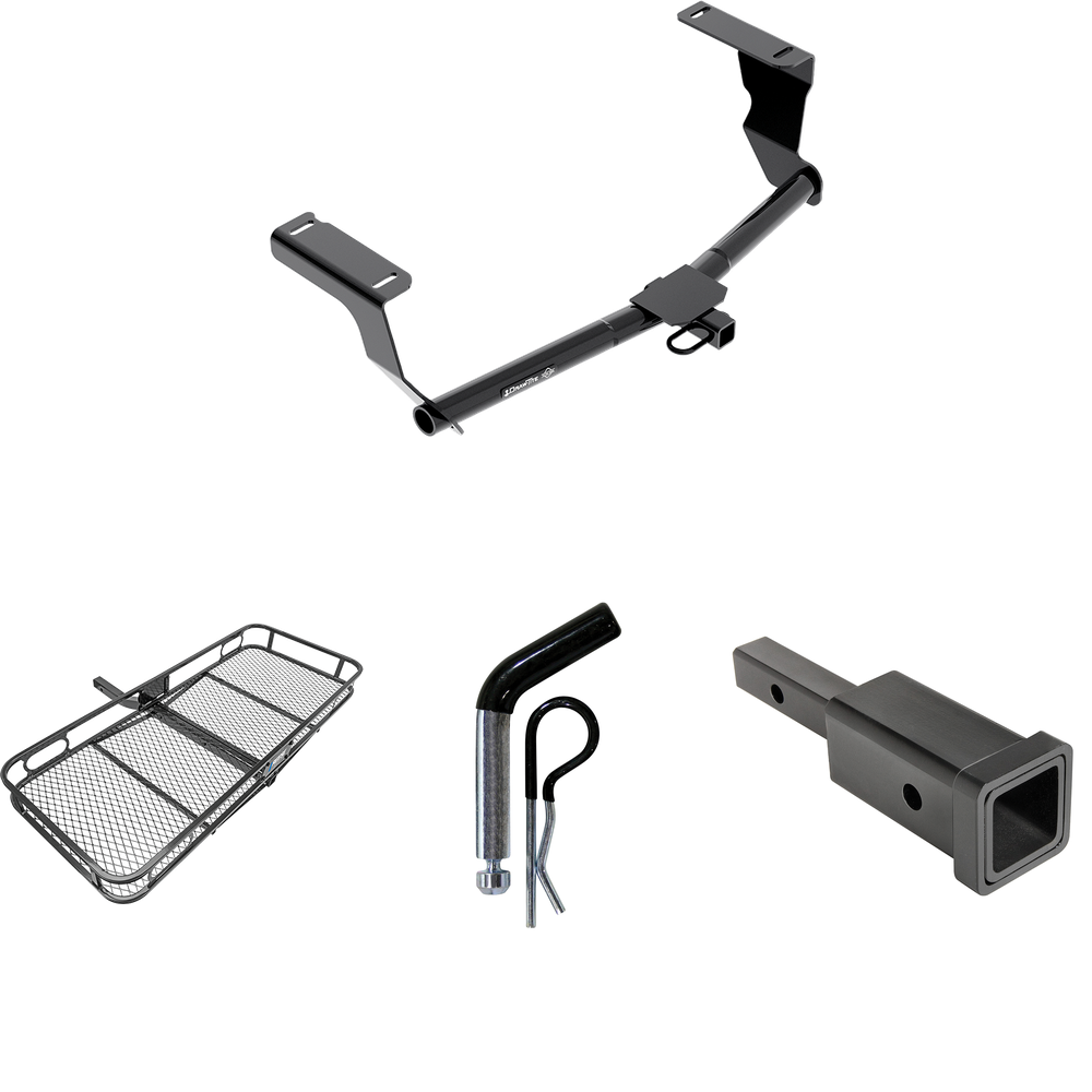 Fits 2013-2015 Subaru XV Crosstrek Trailer Hitch Tow PKG w/ Hitch Adapter 1-1/4" to 2" Receiver + 1/2" Pin & Clip + 60" x 24" Cargo Carrier Rack (For Hybrid Models) By Draw-Tite