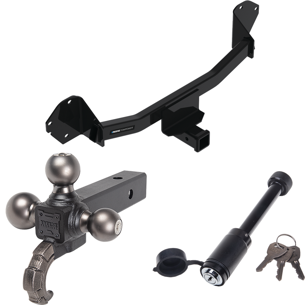 Fits 2022-2023 Chevrolet Bolt EUV Trailer Hitch Tow PKG + Triple Ball Tactical Ball Mount 1-7/8" & 2" & 2-5/16" Balls w/ Tow Hook + Tactical Dogbone Lock By Reese Towpower