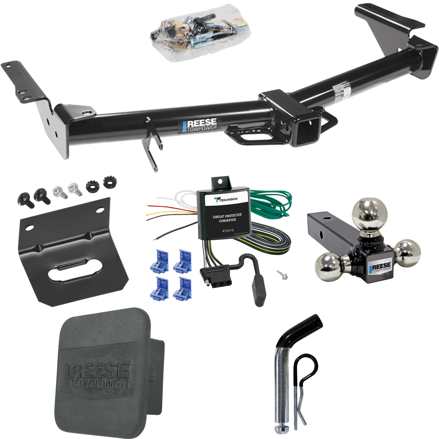 Fits 2003-2006 Toyota 4Runner Trailer Hitch Tow PKG w/ 4-Flat Wiring + Triple Ball Ball Mount 1-7/8" & 2" & 2-5/16" Trailer Balls + Pin/Clip + Wiring Bracket + Hitch Cover By Reese Towpower