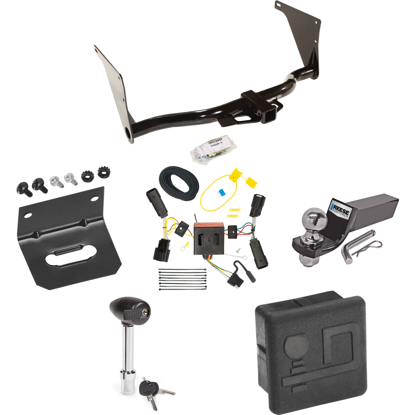 Se adapta al paquete de enganche de remolque Ford Escape 2013-2016 con cableado plano de 4 + kit de montaje de bola de inicio con caída de 2" y bola de 2" + soporte de cableado + bloqueo de enganche + cubierta de enganche de Draw-Tite