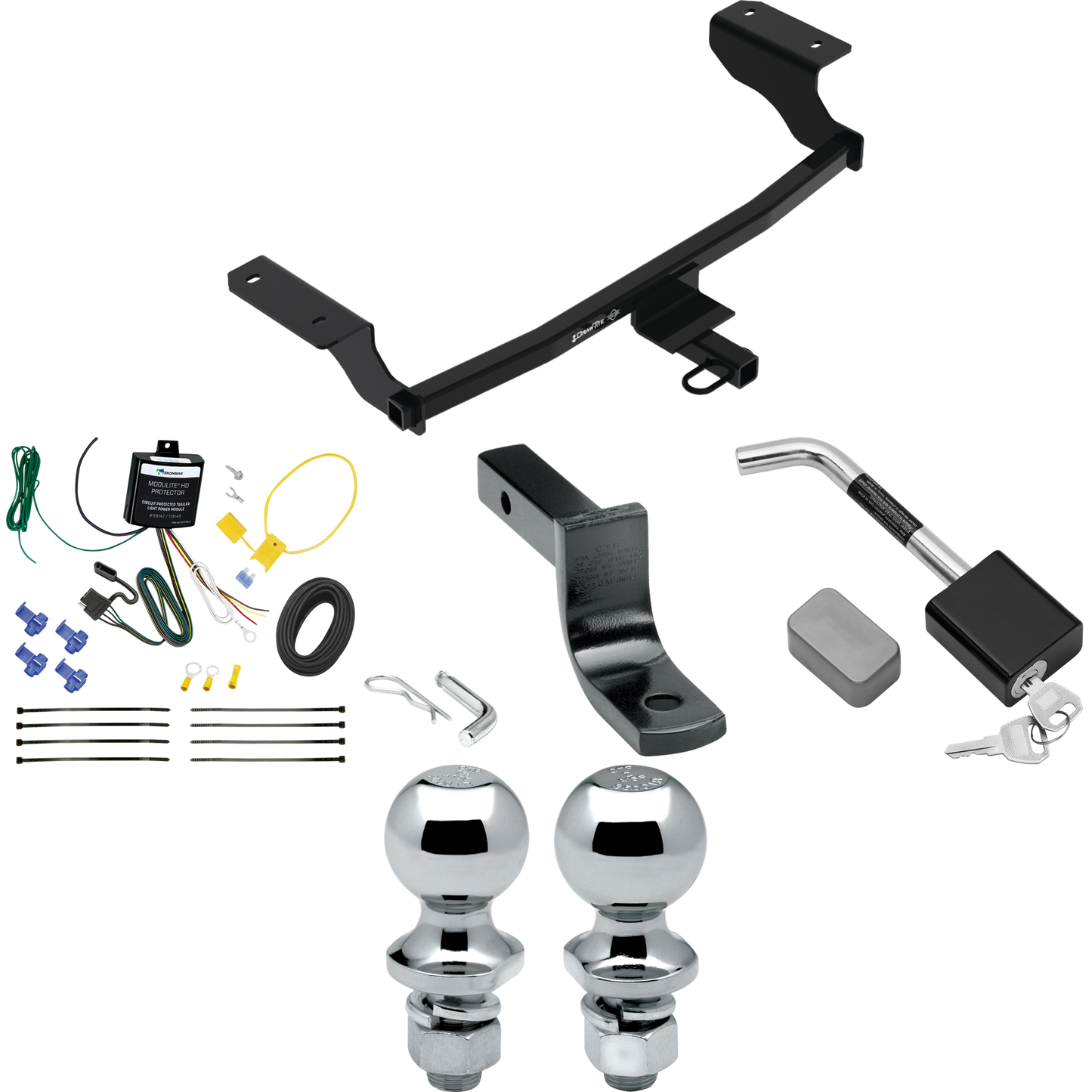 Se adapta al paquete de enganche de remolque Chevrolet Bolt EV 2022-2023 con arnés de cableado de 4 planos + barra de tracción + bola de 1-7/8" + 2" + bloqueo de enganche de Draw-Tite