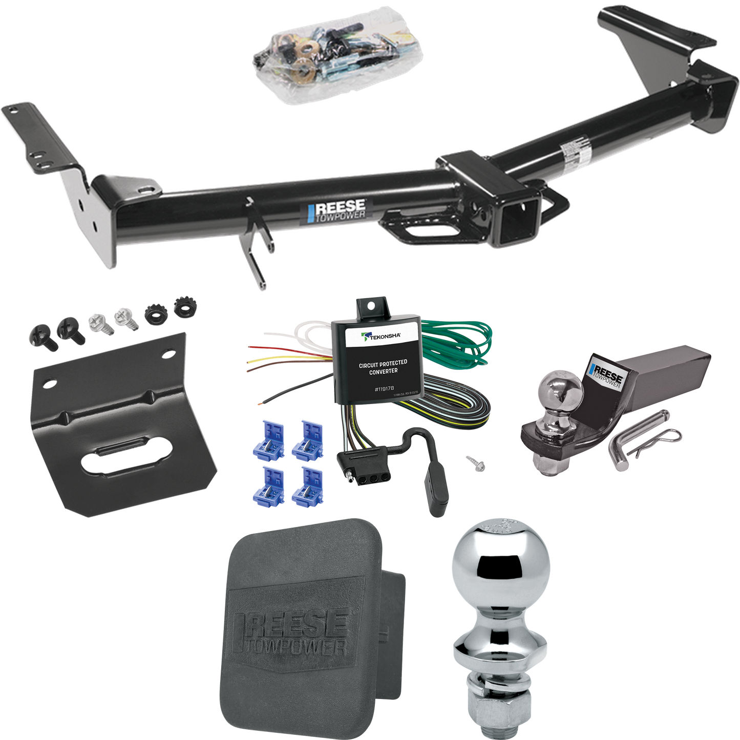 Fits 2003-2006 Toyota 4Runner Trailer Hitch Tow PKG w/ 4-Flat Wiring + Starter Kit Ball Mount w/ 2" Drop & 2" Ball + 1-7/8" Ball + Wiring Bracket + Hitch Cover By Reese Towpower