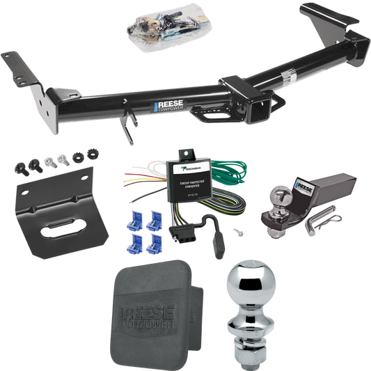 Fits 2003-2006 Toyota 4Runner Trailer Hitch Tow PKG w/ 4-Flat Wiring + Starter Kit Ball Mount w/ 2" Drop & 2" Ball + 1-7/8" Ball + Wiring Bracket + Hitch Cover By Reese Towpower