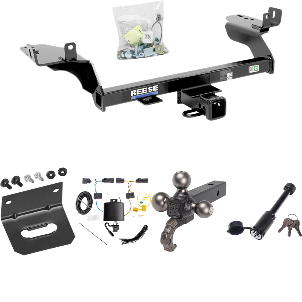 Fits 2019-2019 Ford Escape Trailer Hitch Tow PKG w/ 4-Flat Wiring + Triple Ball Tactical Ball Mount 1-7/8" & 2" & 2-5/16" Balls w/ Tow Hook + Tactical Dogbone Lock + Wiring Bracket By Reese Towpower