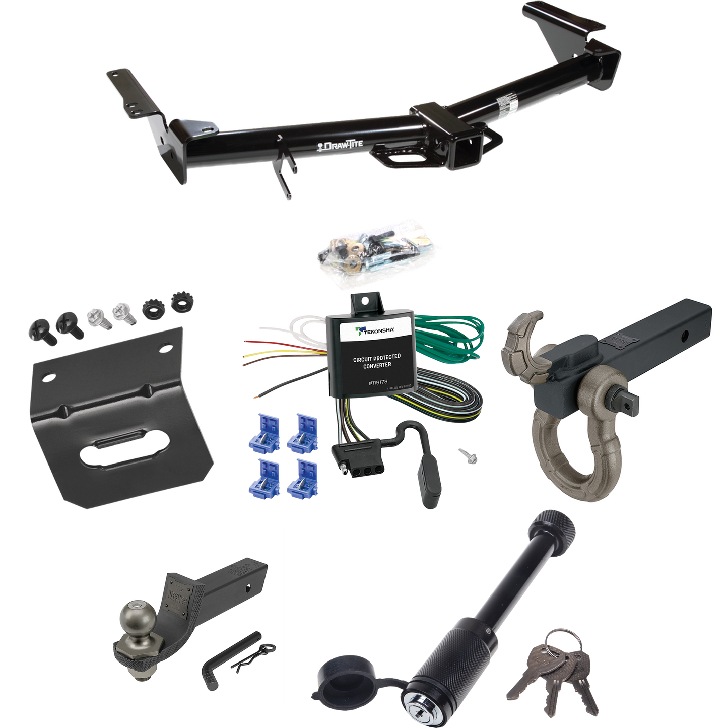 Fits 2003-2006 Toyota 4Runner Trailer Hitch Tow PKG w/ 4-Flat Wiring + Interlock Tactical Starter Kit w/ 2" Drop & 2" Ball + Tactical Hook & Shackle Mount + Tactical Dogbone Lock + Wiring Bracket By Draw-Tite