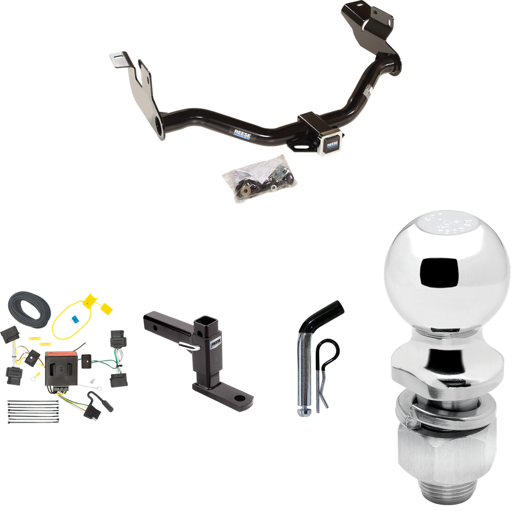 Fits 2008-2011 Mazda Tribute Trailer Hitch Tow PKG w/ 4-Flat Wiring Harness + Adjustable Drop Rise Ball Mount + Pin/Clip + 2" Ball By Reese Towpower