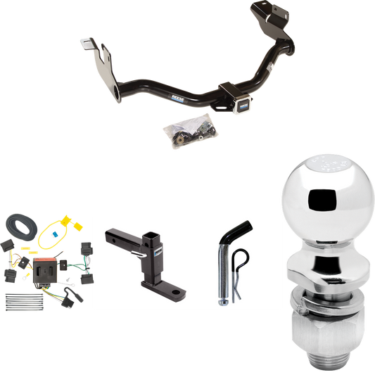 Fits 2008-2011 Mazda Tribute Trailer Hitch Tow PKG w/ 4-Flat Wiring Harness + Adjustable Drop Rise Ball Mount + Pin/Clip + 2" Ball By Reese Towpower