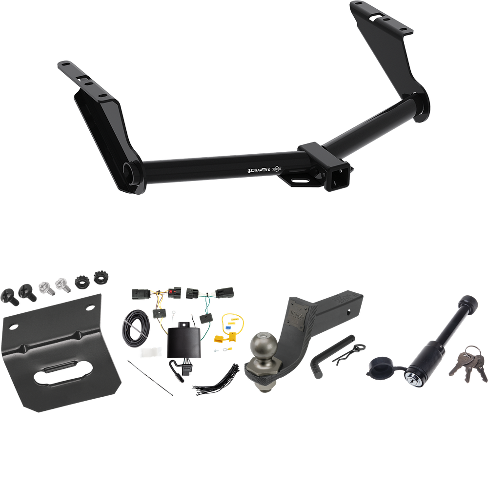 Fits 2020-2023 Jeep Gladiator Trailer Hitch Tow PKG w/ 4-Flat Wiring + Interlock Tactical Starter Kit w/ 3-1/4" Drop & 2" Ball + Tactical Dogbone Lock + Wiring Bracket (Excludes: Rubicon Models) By Draw-Tite