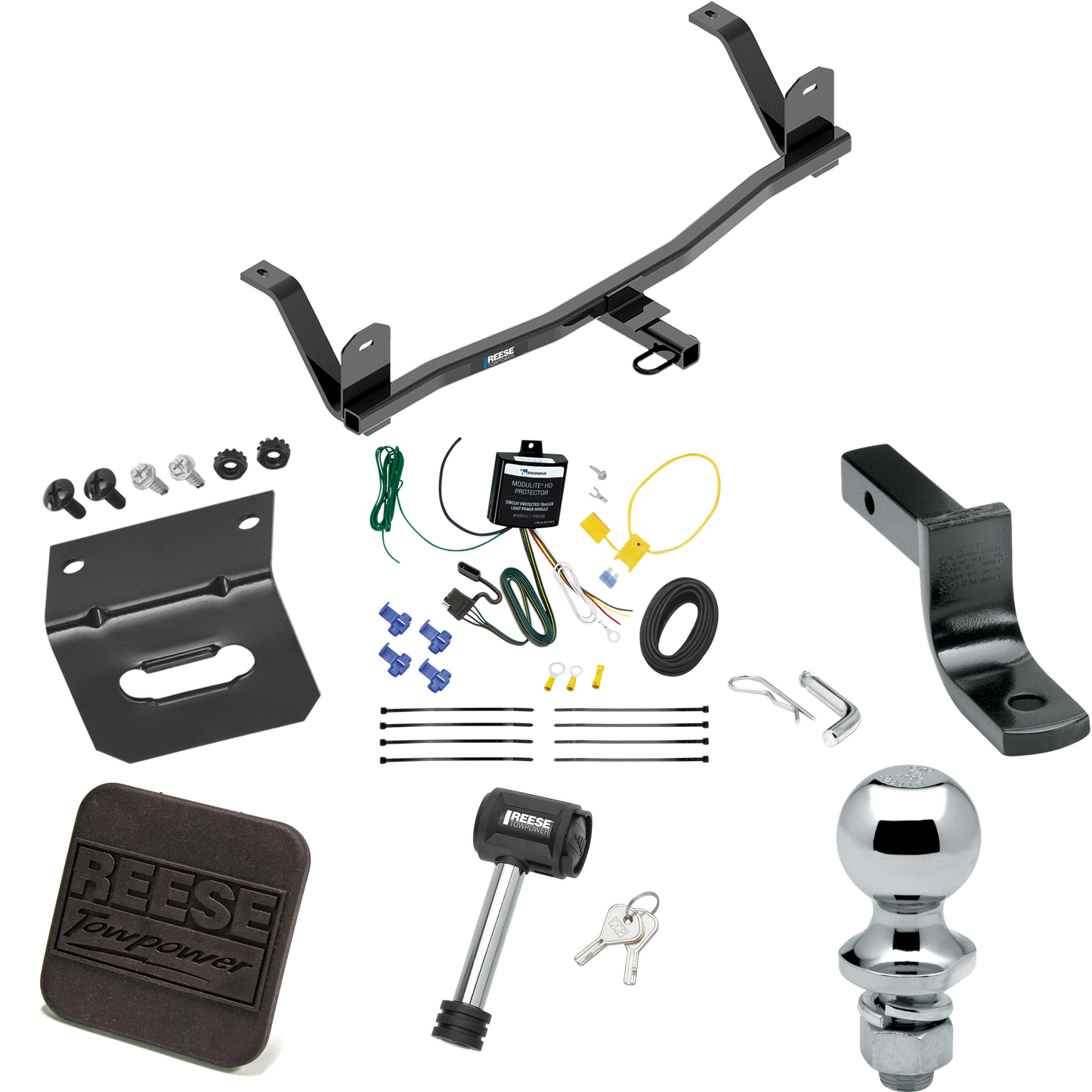 Fits 2017-2021 Chevrolet Bolt EV Trailer Hitch Tow PKG w/ 4-Flat Wiring Harness + Draw-Bar + 1-7/8" Ball + Wiring Bracket + Hitch Cover + Hitch Lock By Reese Towpower