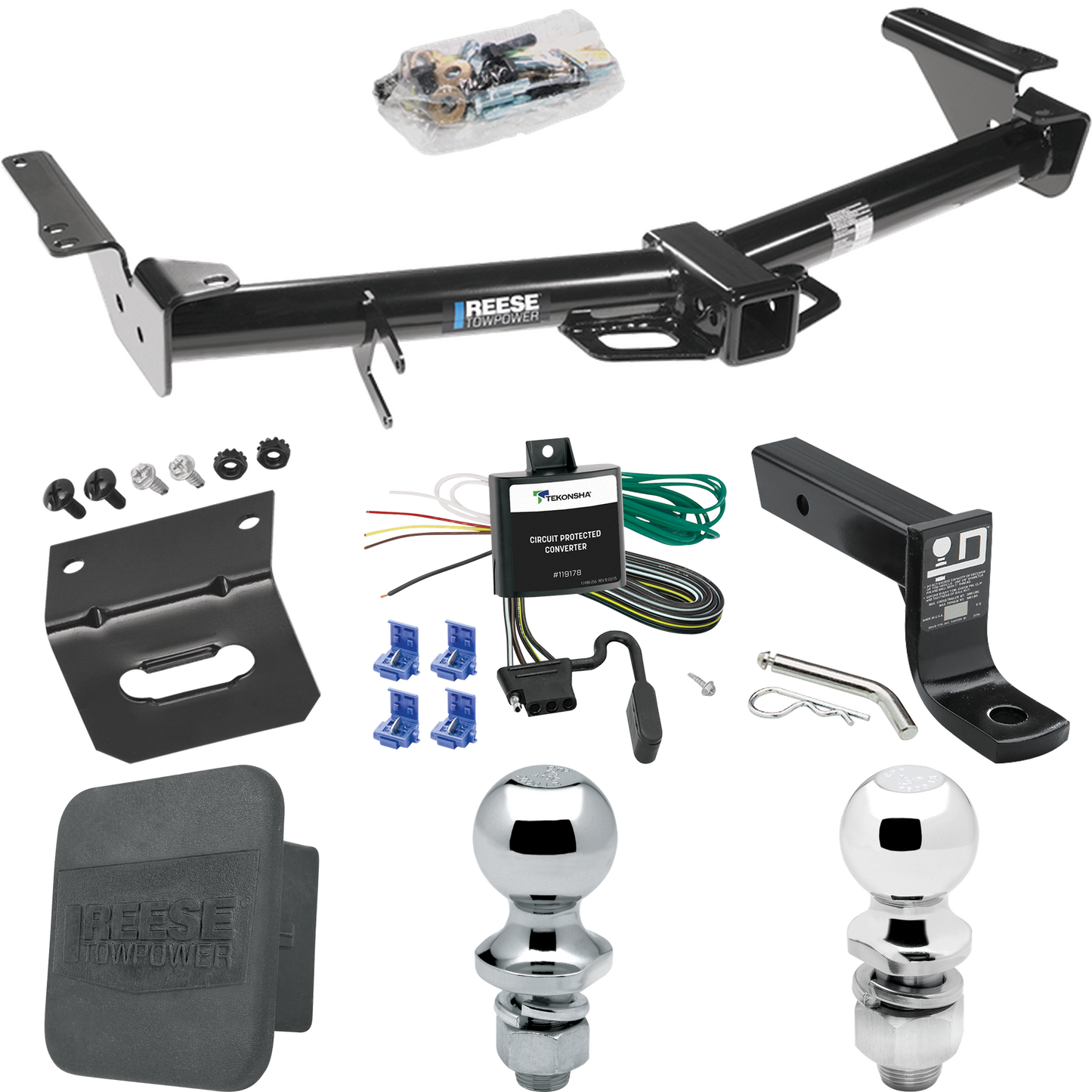 Fits 2003-2006 Toyota 4Runner Trailer Hitch Tow PKG w/ 4-Flat Wiring + Ball Mount w/ 4" Drop + 2" Ball + 1-7/8" Ball + Wiring Bracket + Hitch Cover By Reese Towpower