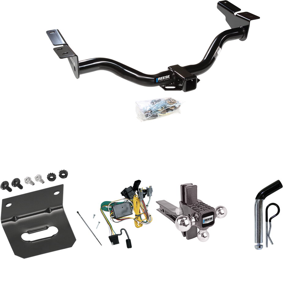 Fits 2001-2003 Ford Escape Trailer Hitch Tow PKG w/ 4-Flat Wiring Harness + Adjustable Drop Rise Triple Ball Ball Mount 1-7/8" & 2" & 2-5/16" Trailer Balls + Pin/Clip + Wiring Bracket By Reese Towpower