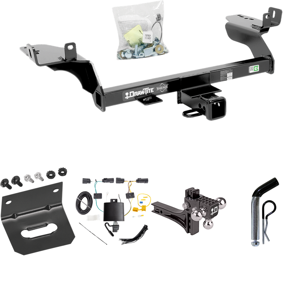 Fits 2019-2019 Ford Escape Trailer Hitch Tow PKG w/ 4-Flat Wiring Harness + Adjustable Drop Rise Triple Ball Ball Mount 1-7/8" & 2" & 2-5/16" Trailer Balls + Pin/Clip + Wiring Bracket By Draw-Tite