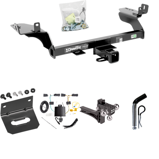 Fits 2019-2019 Ford Escape Trailer Hitch Tow PKG w/ 4-Flat Wiring Harness + Adjustable Drop Rise Triple Ball Ball Mount 1-7/8" & 2" & 2-5/16" Trailer Balls + Pin/Clip + Wiring Bracket By Draw-Tite