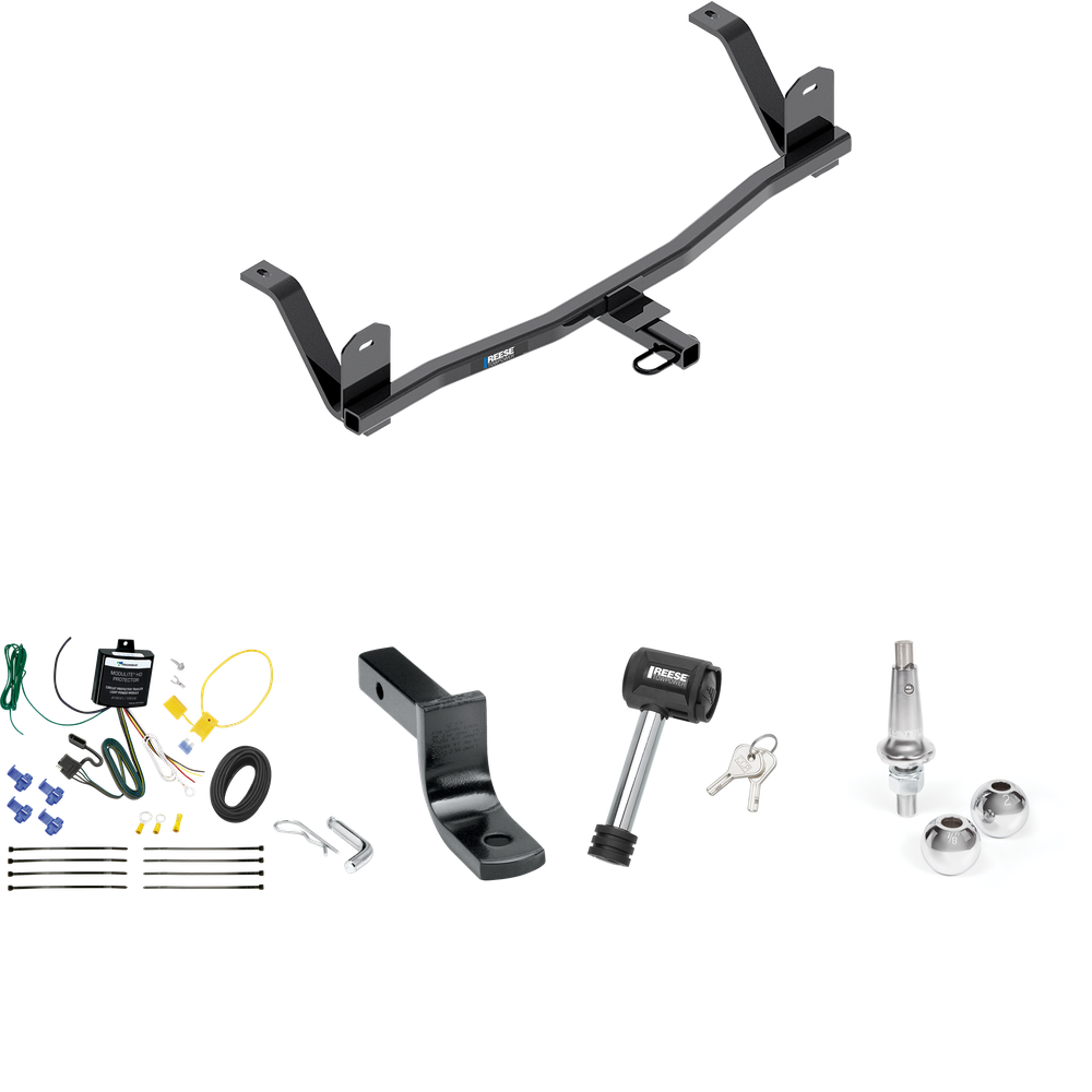 Fits 2017-2021 Chevrolet Bolt EV Trailer Hitch Tow PKG w/ 4-Flat Wiring Harness + Draw-Bar + Interchangeable 1-7/8" & 2" Balls + Hitch Lock By Reese Towpower