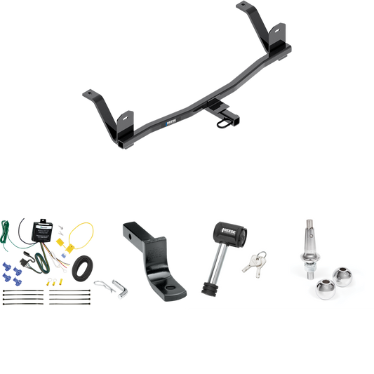 Fits 2017-2021 Chevrolet Bolt EV Trailer Hitch Tow PKG w/ 4-Flat Wiring Harness + Draw-Bar + Interchangeable 1-7/8" & 2" Balls + Hitch Lock By Reese Towpower