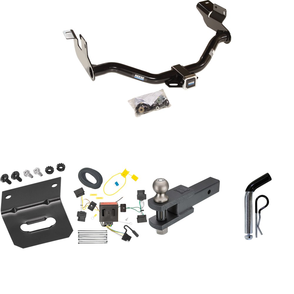 Fits 2008-2012 Ford Escape Trailer Hitch Tow PKG w/ 4-Flat Wiring Harness + Clevis Hitch Ball Mount w/ 2" Ball + Pin/Clip + Wiring Bracket By Reese Towpower