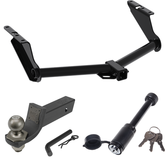 Fits 2020-2023 Jeep Gladiator Trailer Hitch Tow PKG + Interlock Tactical Starter Kit w/ 2" Drop & 2" Ball + Tactical Dogbone Lock (Excludes: Rubicon Models) By Reese Towpower