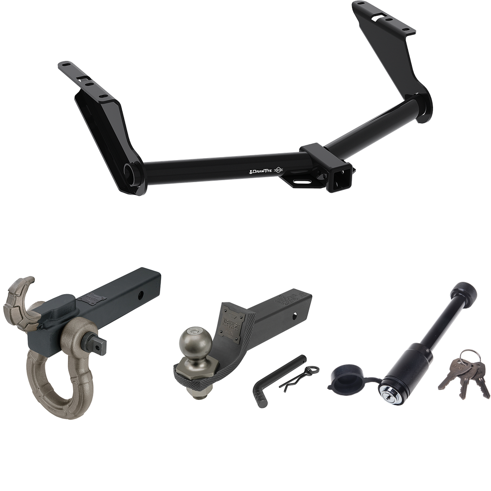 Fits 2020-2023 Jeep Gladiator Trailer Hitch Tow PKG + Interlock Tactical Starter Kit w/ 2" Drop & 2" Ball + Tactical Hook & Shackle Mount + Tactical Dogbone Lock (Excludes: Rubicon Models) By Draw-Tite