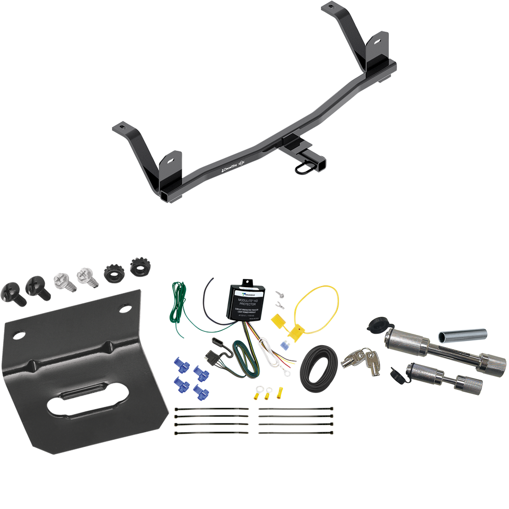 Fits 2017-2021 Chevrolet Bolt EV Trailer Hitch Tow PKG w/ 4-Flat Wiring Harness + Wiring Bracket + Dual Hitch & Coupler Locks By Draw-Tite