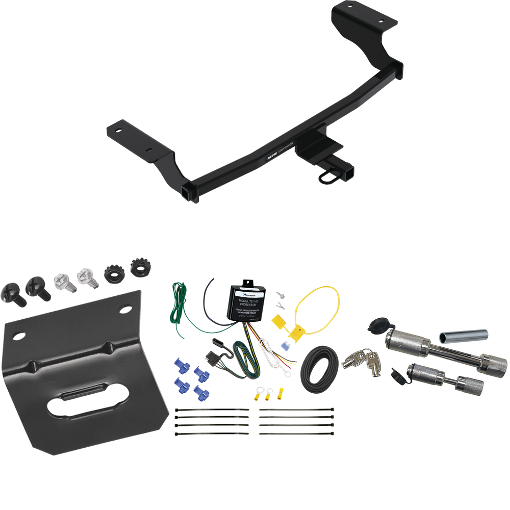 Se adapta al paquete de remolque con enganche de remolque Chevrolet Bolt EV 2022-2023 con arnés de cableado de 4 planos + soporte de cableado + enganche doble y cerraduras de acoplador de Reese Towpower