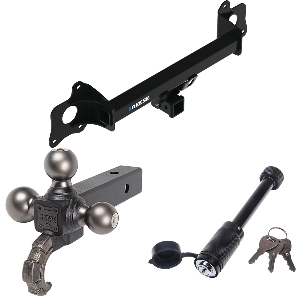 Fits 2020-2020 Tesla Y Trailer Hitch Tow PKG + Triple Ball Tactical Ball Mount 1-7/8" & 2" & 2-5/16" Balls w/ Tow Hook + Tactical Dogbone Lock By Reese Towpower