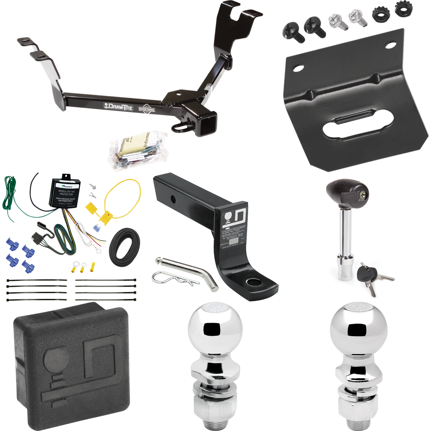 Fits 2005-2007 Subaru Legacy Trailer Hitch Tow PKG w/ 4-Flat Wiring + Ball Mount w/ 4" Drop + 2" Ball + 2-5/16" Ball + Wiring Bracket + Hitch Lock + Hitch Cover (For Sedan, Except Outback Models) By Draw-Tite