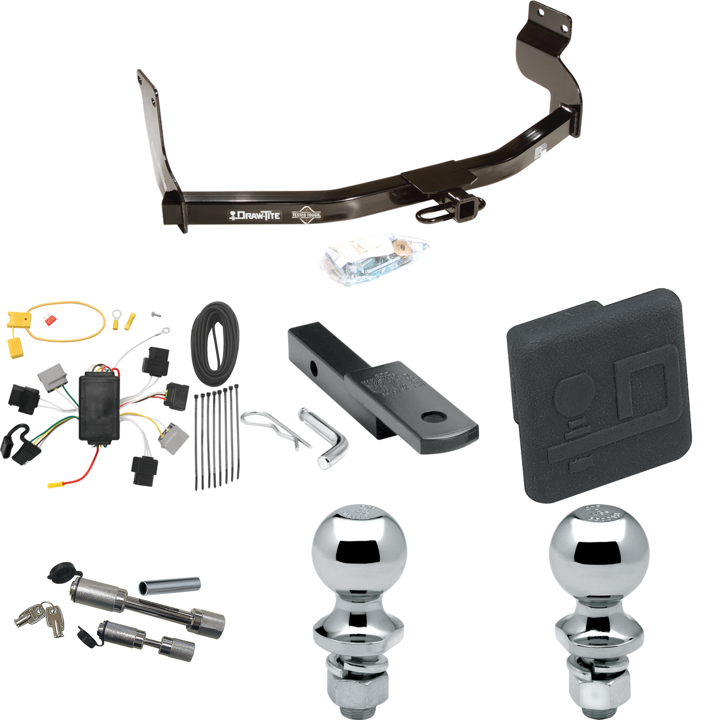 Fits 2005-2006 Mazda Tribute Trailer Hitch Tow PKG w/ 4-Flat Wiring Harness + Draw-Bar + 1-7/8" + 2" Ball + Hitch Cover + Dual Hitch & Coupler Locks By Draw-Tite