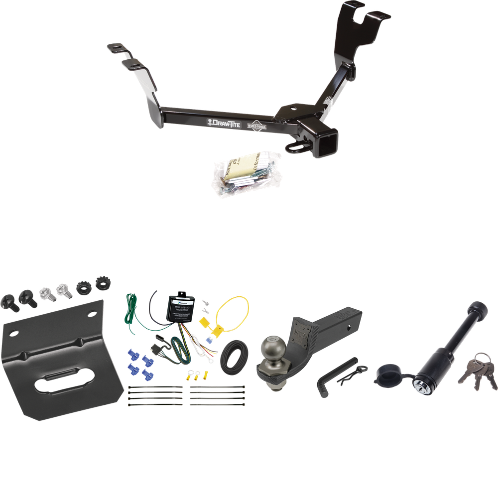 Fits 2005-2007 Subaru Outback Trailer Hitch Tow PKG w/ 4-Flat Wiring + Interlock Tactical Starter Kit w/ 2" Drop & 2" Ball + Tactical Dogbone Lock + Wiring Bracket (For Sedan, Except Sport Models) By Draw-Tite