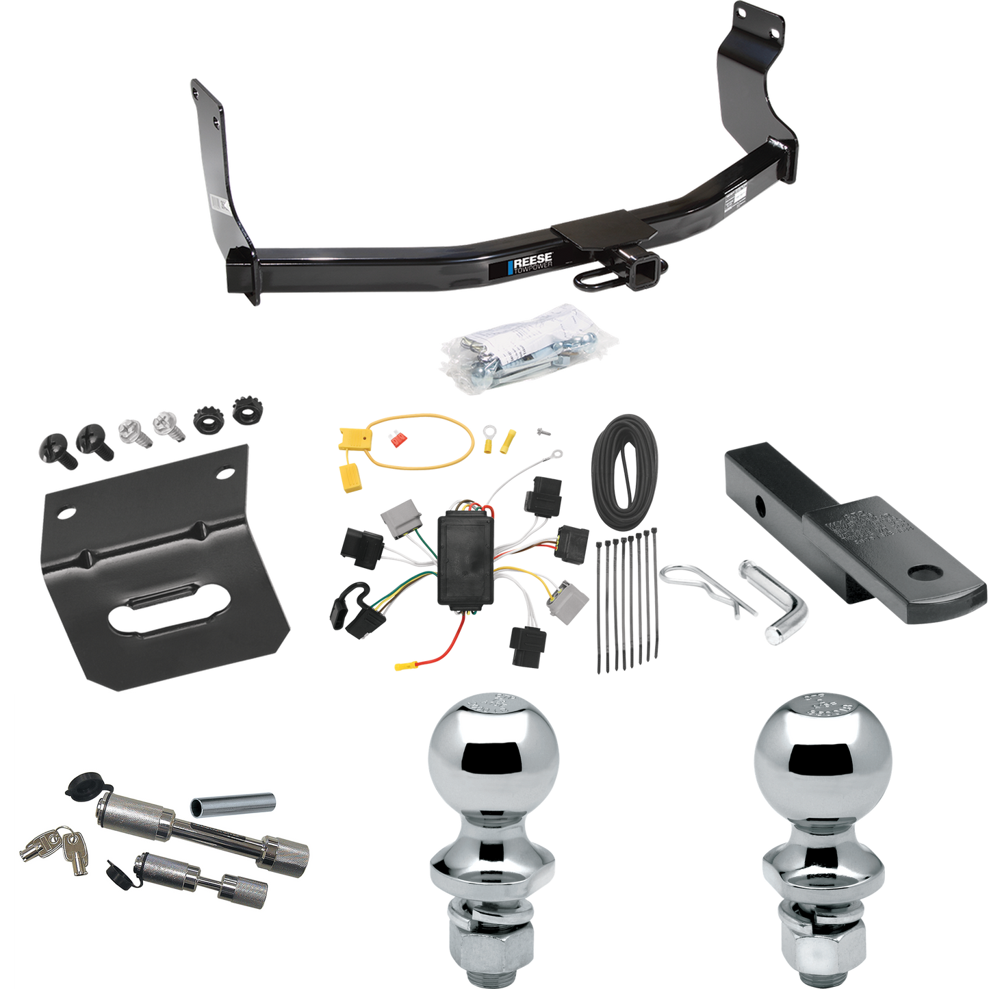 Fits 2005-2006 Mazda Tribute Trailer Hitch Tow PKG w/ 4-Flat Wiring Harness + Draw-Bar + 1-7/8" + 2" Ball + Wiring Bracket + Dual Hitch & Coupler Locks By Reese Towpower