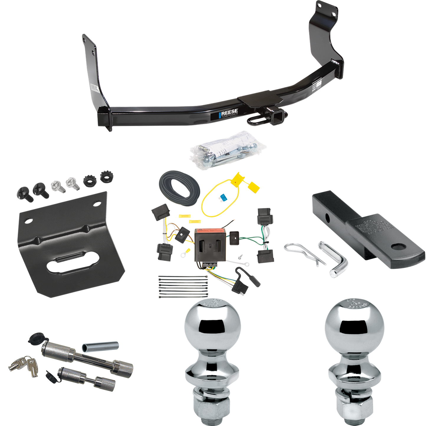 Fits 2008-2012 Ford Escape Trailer Hitch Tow PKG w/ 4-Flat Wiring Harness + Draw-Bar + 1-7/8" + 2" Ball + Wiring Bracket + Dual Hitch & Coupler Locks By Reese Towpower