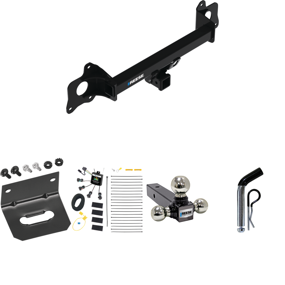 Fits 2020-2020 Tesla Y Trailer Hitch Tow PKG w/ 4-Flat Zero Contact "No Splice" Wiring Harness + Triple Ball Ball Mount 1-7/8" & 2" & 2-5/16" Trailer Balls + Pin/Clip + Wiring Bracket By Reese Towpower