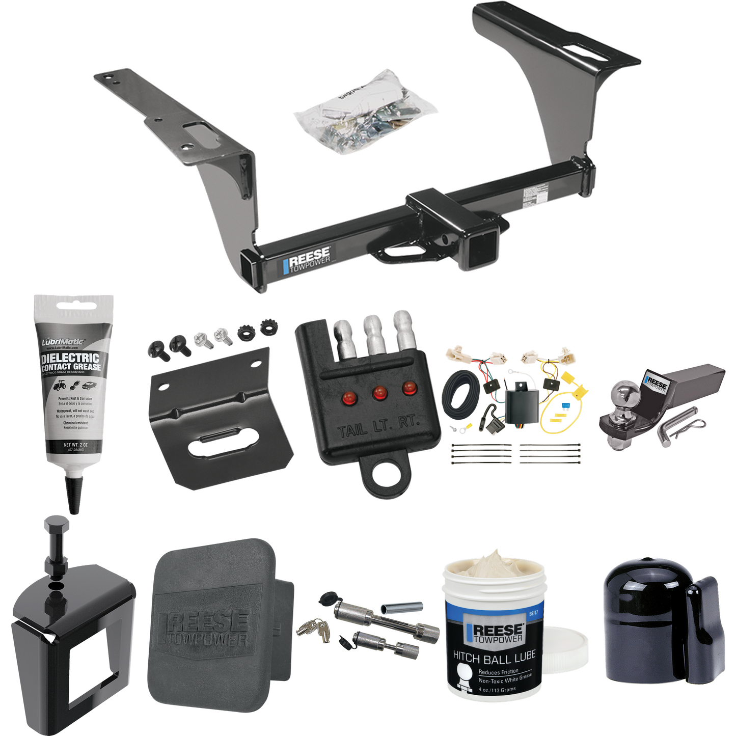 Fits 2015-2019 Subaru Legacy Trailer Hitch Tow PKG w/ 4-Flat Wiring + Starter Kit Ball Mount w/ 2" Drop & 2" Ball + 1-7/8" Ball + Wiring Bracket + Dual Hitch & Coupler Locks + Hitch Cover + Wiring Tester + Ball Lube + Electric Grease + Ball Wrench +