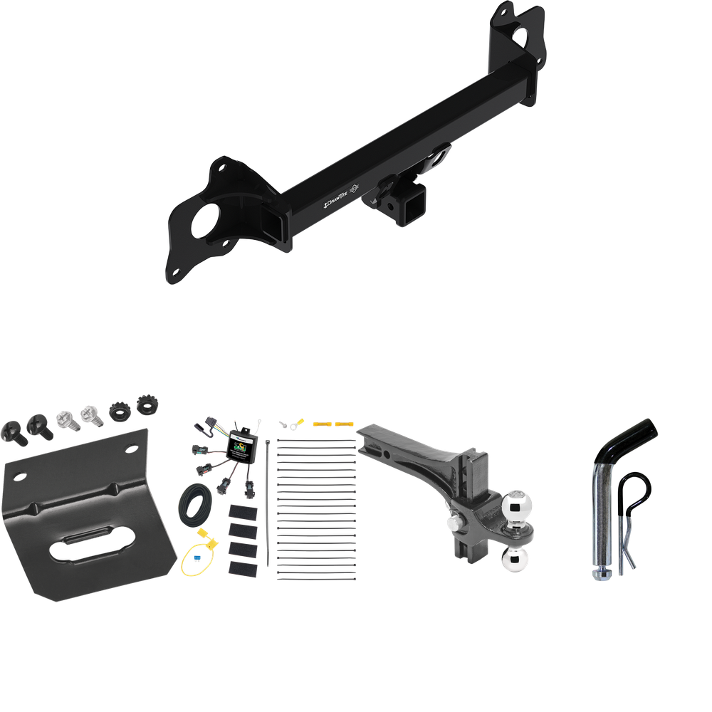 Fits 2020-2020 Tesla Y Trailer Hitch Tow PKG w/ 4-Flat Zero Contact "No Splice" Wiring Harness + Dual Adjustable Drop Rise Ball Ball Mount 2" & 2-5/16" Trailer Balls + Pin/Clip + Wiring Bracket By Draw-Tite