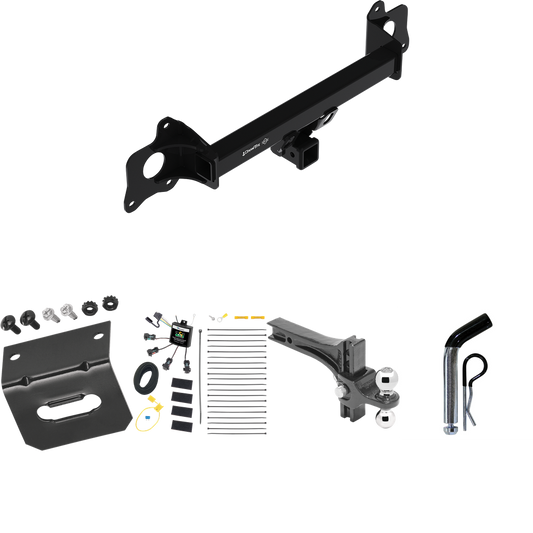 Fits 2020-2020 Tesla Y Trailer Hitch Tow PKG w/ 4-Flat Zero Contact "No Splice" Wiring Harness + Dual Adjustable Drop Rise Ball Ball Mount 2" & 2-5/16" Trailer Balls + Pin/Clip + Wiring Bracket By Draw-Tite