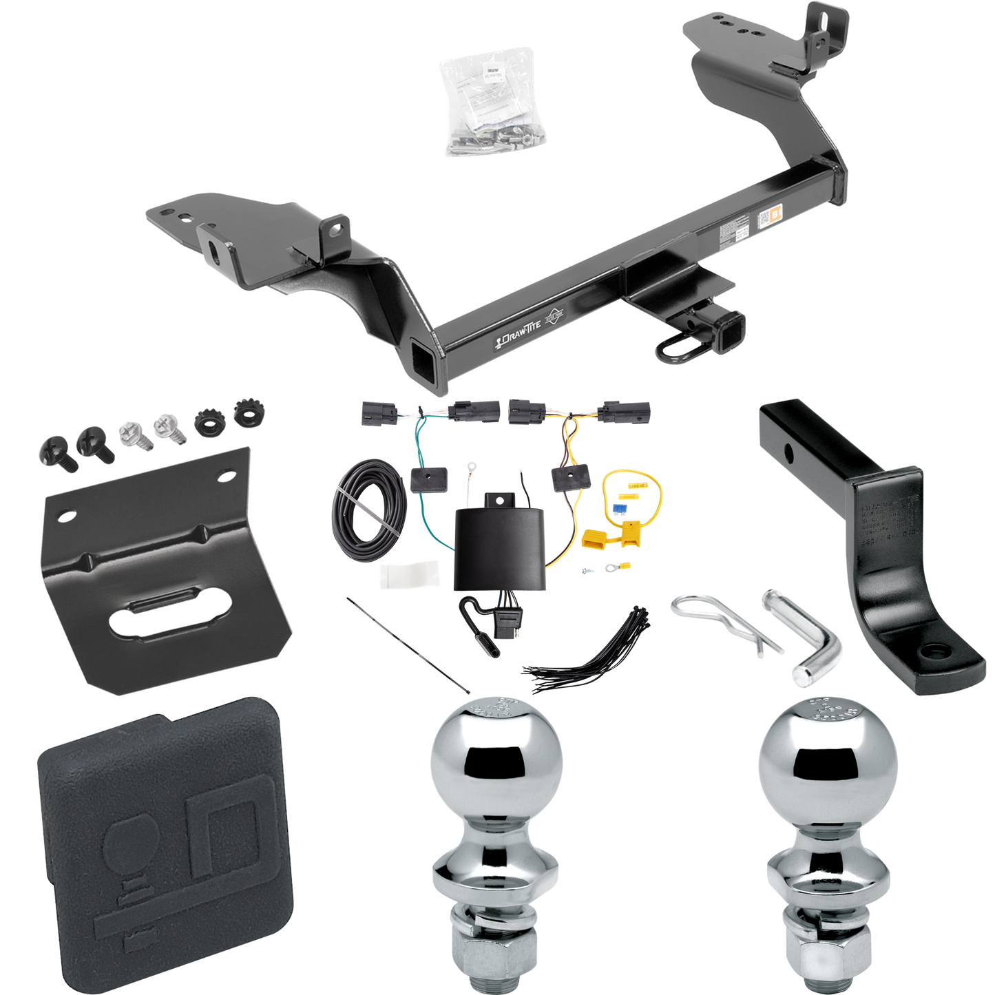 Se adapta al paquete de remolque con enganche para remolque Ford Escape 2019-2019 con arnés de cableado plano de 4 + barra de tracción + bola de 1-7/8" + bola de 2" + soporte de cableado + cubierta de enganche de Draw-Tite