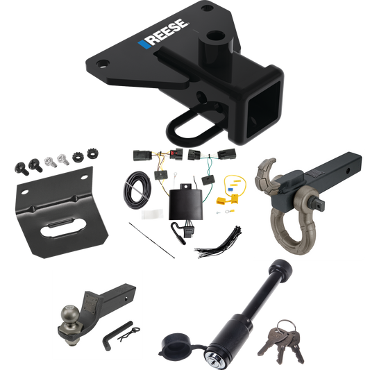 Fits 2020-2023 Jeep Gladiator Trailer Hitch Tow PKG w/ 4-Flat Wiring + Interlock Tactical Starter Kit w/ 2" Drop & 2" Ball + Tactical Hook & Shackle Mount + Tactical Dogbone Lock + Wiring Bracket By Reese Towpower