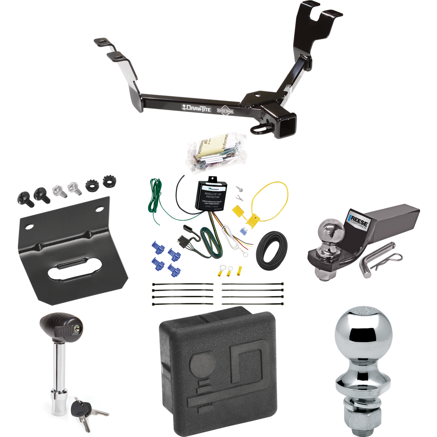 Fits 2008-2009 Subaru Legacy Trailer Hitch Tow PKG w/ 4-Flat Wiring + Starter Kit Ball Mount w/ 2" Drop & 2" Ball + 1-7/8" Ball + Wiring Bracket + Hitch Lock + Hitch Cover (For Sedan Models) By Draw-Tite