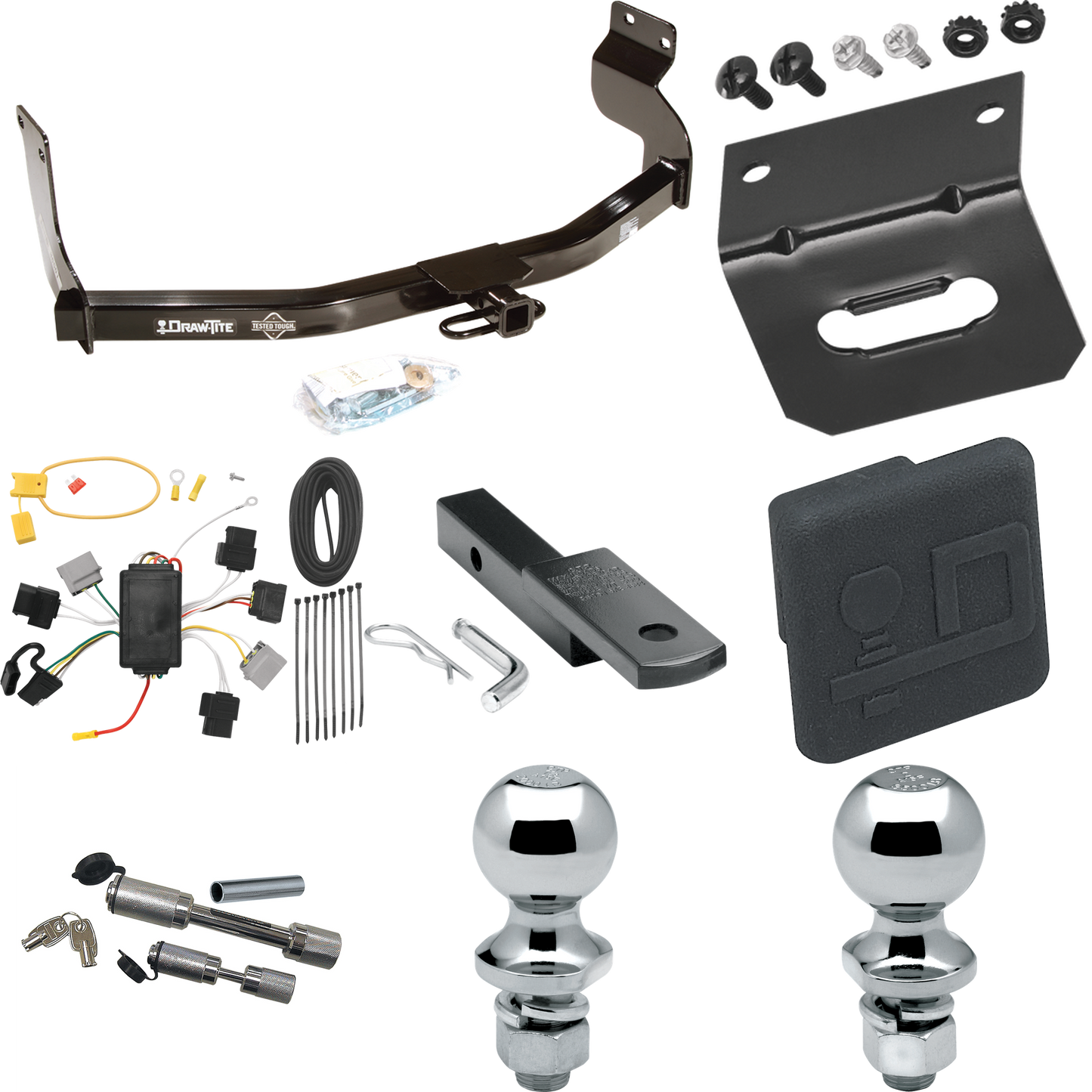 Fits 2005-2006 Mazda Tribute Trailer Hitch Tow PKG w/ 4-Flat Wiring Harness + Draw-Bar + 1-7/8" + 2" Ball + Wiring Bracket + Hitch Cover + Dual Hitch & Coupler Locks By Draw-Tite